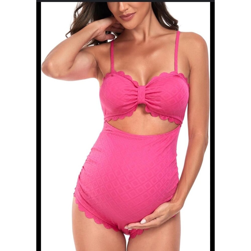 Maternity Hot Pink Scalloped One-Piece  Womens Swimsuit XL